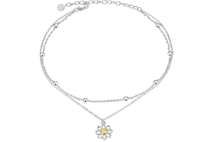 VONALA 925 Sterling Silver Daisy/Sunflower/Evil Eye/Butterfly/Cow Anklet Bracelets, Double Chain Jewellery Birthday Gifts for Women Girls