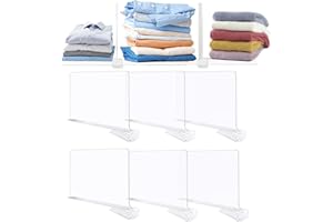 Coriver 6 Pièces Separateur Etagere Acrylique,Transparent Séparateurs d'étagère pour Armoire Chambre Cuisine, Organisateur de Placard, Rangement Placard Vetement pour Sac à Main Serviettes Livres