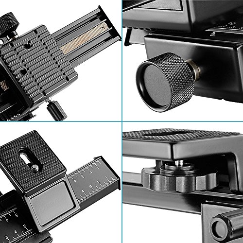 Neewer Pro  Pro Version de Neewer Produit  Rail de Mise au Point pour Macrophotographie de 4 Directions Compatible avec Appareils Photo Canon Nikon Pentax Olympus Sony Samsung et Autres Appareils SLR et DC avec Filetage Standardis   de 1 4   Pro Version de Rail Rotule 