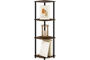 Furinno TURN-N-TUBE Corner Shelf, 4-Tier Corner Bookshelf, Display Storage Shelves with Open Shelves, for Organization and Storage, Living Room, Home Office, Garage, Amber Pine