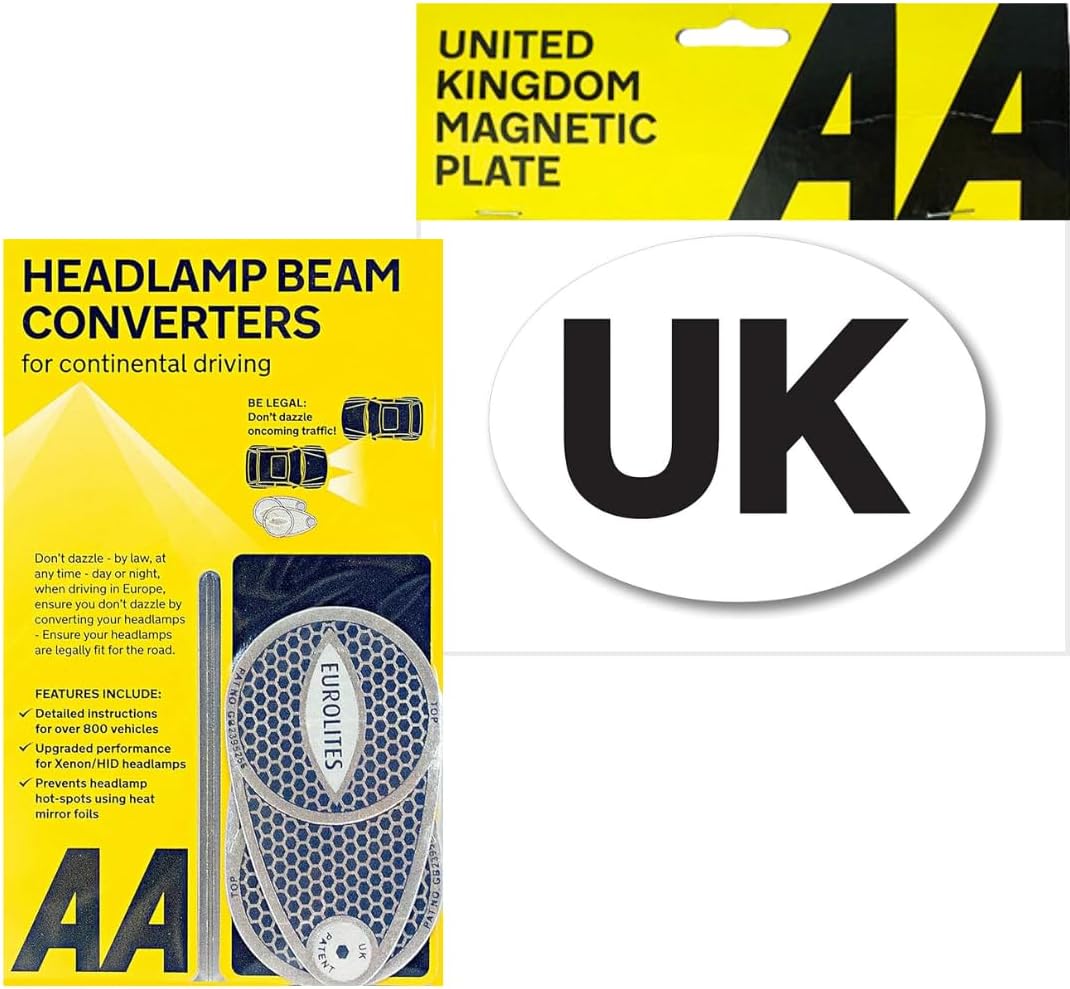 Lunero European Driving Kit 2025 – Eurolites Headlamp Beam Deflectors & Magnetic UK Stickers For Car Europe | UK Sticker for Car | Headlight Deflectors for Europe | France Driving Kit 2025
