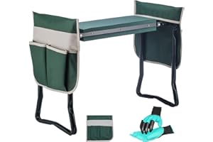 GCONLINE Multi Purpose Garden Kneeler Portable Folding Seat 2 in 1 Gardening Bench With Handles 2 Ex-Large Tool Pouches, Kneeling Cushion,Free Gloves Easy To Carry And Foldaway Green