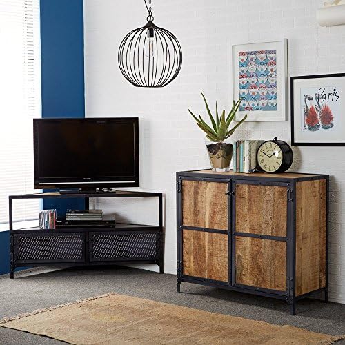 Indian Hub Ascot Industrial 2 Door Sideboard, Wood, Natural Wood/Dark Metal