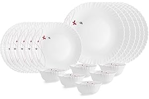 Cello Opalware Dazzle Series Lush Fiesta Dinner Set, 18 Units | Opal Glass Dinner Set for 6 | Light-Weight, Daily Use Crocker