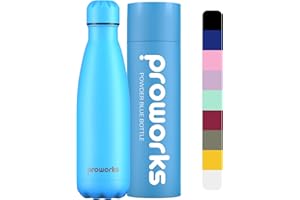 Proworks Botellas de Agua Deportiva de Acero Inoxidable | Cantimplora Termo con Doble Aislamiento para 12 Horas de Bebida Caliente y 24 Horas de Bebida Fría - Libre de BPA - 500ml – Azul pálido