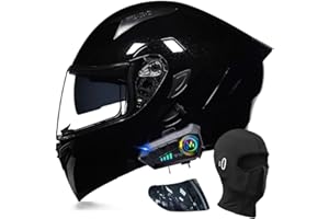 ACLFFSHOP Bluetooth Modulable Casque Moto Homologué ECE, Flip Up Casque Adulte Moto avec Double Visière pour Anti-Collision Casque Scooter Casque Integral Modulable pour Homme Femme M~XXL