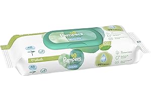 Pampers Harmonie Aqua Chusteczki Nawilżane Dla Niemowląt i Dzieci 48 Sztuk, Doskonała Ochrona Delikatnej Skóry Dziecka, Wykonane w 99% z Czystej Wody