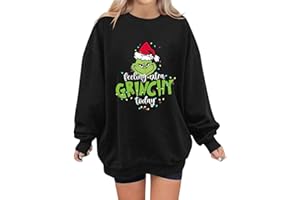 RUIRUILICO Weihnachtspullover Damen Grinch Weihnachten Pullover 3D Muster Lustig Weihnachtspulli Hässlicher Christmas Sweatshirt Rundhals Langarm Longpullover für Weihnachten Festlich Party