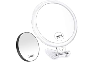 B Beauty Planet Miroir à Main, Miroir de Maquillage Pliable Double Face grossissant 1X/30x, avec ventouse grossissante 10x, kit de 12,7 cm et 8,9 cm, Table et Voyage