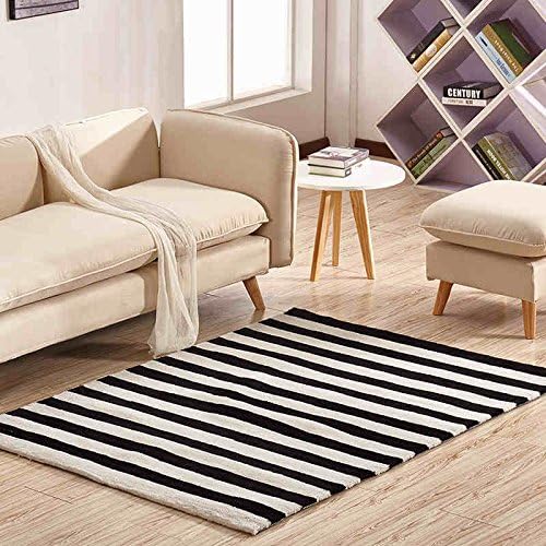 ZHDC® Modern Minimalist Handmade Acrylic Carpet Living Room Coffee Table Carpet Black And White Stripes Soft and comfortable
