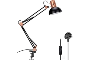 Milpoel Desk Lamp, Metal Swing Arm Table Lamp, E27 Desk Lamp, Clip on Light, Classical Swing Arm Architect Lamp, Adjustable Desk Light for Office, Reading, Bedroom, Crafts (Black)