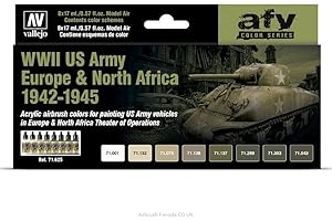 Vallejo- Farb, Seconda Guerra Mondiale Esercito USA Nordafrika, 1942-1945 AV Model Air Set-US Army Europe & N.Africa, 71625