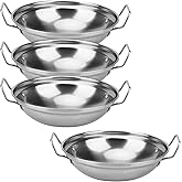 MUKCHAP 4 Pack 22cm Balti Serving Dishes, Silver Indian Curry Serving Karahi Dishes, Stainless Steel Balti Bowl with Handle