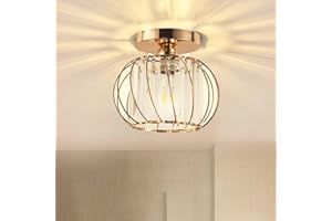 COOINJOY Modern LED Crystal Chandeliers Ceiling Light Fixture, Semi Flush Mount, Gold, for Kitchen, Hallway, Dining Rooms, Living Room