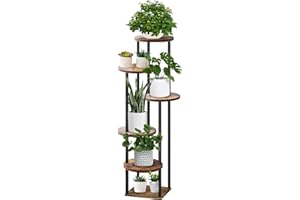 ABRFC 6 Tier 133 CM Plant Stand Indoor, Metal Wood Corner flower Pots Holder for Multiple Plants, Tiered Plant Shelf Display Rack for Living Room Bedroom Balcony Garden Patio Outdoor (6 Tier - Round)