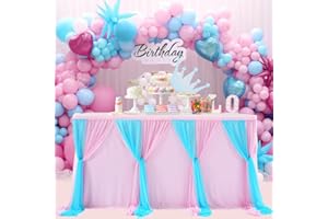 SHININGLOVE Pink Blue Tulle Table Skirt,Decorative Tablecloth Table Covers for Wedding Birthday Party Baby Shower Gender Reveal Party Candlelight Dinners Cake Dessert Buffet Banquet Table Decor 6FT/75 x 183cm