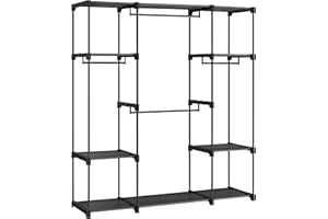 SONGMICS Armario de Ropa, Perchero, Burro Ropa, 43 x 151 x 166 cm, 4 Secciones para Colgar, con Compartimentos, Gran Capacidad, para Dormitorio, Salón, Lavandería, Negro RYG036B02