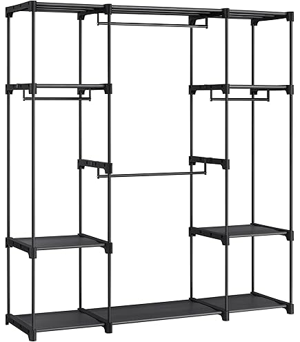 Kledingrek - open slaapkamerkast met 5 niveaus - hoogte 153 cm - metalen frame - zwart