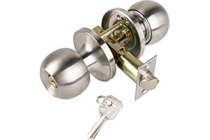 Cumnvulnt Door Knobs with Lock and Key, Stainless Steel Door Knob with Lock, Door Knobs Internal for Bedroom, Bathroom, Office, Entrance(Silver)