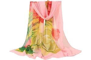 DOLDOA Womens Flower Printing Long Soft Chiffon Silky Cozy Wrap Scarf Shawl Scarves(Pink )