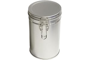 SHC Web Kitchen Storage Canister Small 600ml - Airtight Clip Lid Tin - Tea Bags/Loose Tea/Coffee/Sugar/Food - Compact Slim Metal Caddy - 1 Pint Storage Container - Brushed Silver