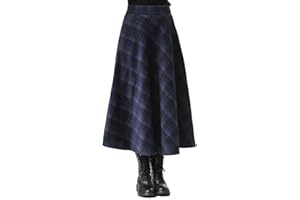 TEERFU Women High Waist Skirt Vintage Pleated A Line Flared Skater Knee Length Midi Swing Dress with Pockets