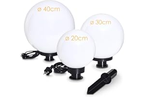 HOFSTEIN Lampa stojąca Miau, zestaw 3 lamp, lampy zewnętrzne z białego tworzywa sztucznego Ø20, 30 i 40cm, kule świetlne z oprawą E27, lampy stojące z 5-metrowym kablem zasilającym, bez żarówek