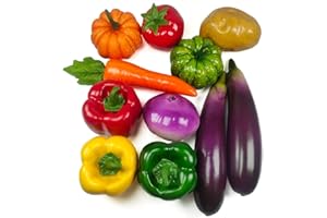 Laiiqi 11 Pcs Artificial Vegetables, Faux Fake Mixed Vegetables Decoration Home Kitchen Realistic Fake Food display veggies Set Faux Eggplant, Bell Peppers, Small Pumpkin, Radishes