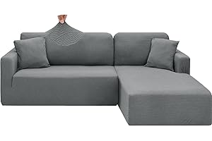 CHELZEN Housse de Canapé Elastique Peninsula en Forme de L, 2 Pièces Housses de Canapé d'angle, Housse de Canapé pour Chaise Longue avec Deux Taies d'oreiller (1 Place+2 Place, Gris Clair)
