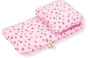 Pinolino 27350-7 - Ropa de cama para cochecito de juguete (2 piezas), diseño de corazones, color rosa