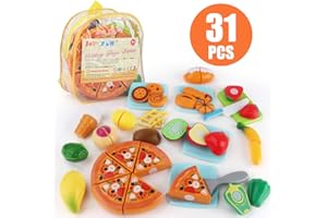 JoyGrow 31PCS Cutting Toys Play Food Fruits Vegetable Kitchen Playset Educational Learning Toy Boy Girl Kid with Backpack Storage