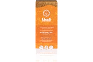 khadi MEDIUM BLONDE tinte vegetal, coloración para cabello de rubio medio vivo a rubio rojizo brillante intenso, color natural 100% vegetales, naturales y vegano, cosmética natural certificada, 100g