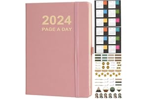 Nitukany A4 Diary 2024 Day Per Page Runs January 2024 to December 2024 Hourly Planners with Yearly Calendar Stickers, Monthly Tabs, Pen Loop, Banded and Inner Pocket 8.5" x11"
