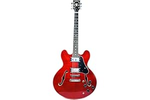 Musoo 335 Style Jazz Electric Guitar, Flame Maple top Semi-Hollow Body, Chromed Hardware