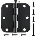 30 Pack Rounded Matte Black Door Hinges 3.5 x 3 1/2 Inch Black Hinges for Doors 5/8" Radius Flat Iron Hinge 3 ½"x 3 ½" Interior Door Hardware Restore New House Install Tool Kit Essentails Must Haves