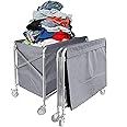 mosegor Laundry Trolley Folding Laundry Cart Commercial Laundry Basket with Wheels Rolling Industrial Laundry Hamper Heavy Duty Laundry Basket on Wheels for Hotel Laundry Room Dirty Clothes Grey