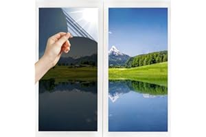 SWBBURICHY Film Miroir Fenêtre sans Tain Anti Chaleur Anti-Regard Contrôle de la Température Protection de la Vie Privée Film Adhésif Réfléchissant pour Fenêtre Maison Bureau Magasin (40 * 300cm, Noir-Argent)