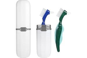 DIMEHO Lot de 2 brosses à dents à poils durs multicouches - Outils de nettoyage dentaire double face - Avec étui - Pour voyage, camping, plein air, gym, soins dentaires