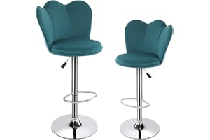 Fruyyzl Sgabelli Cucina Moderni Design Set di 2, Sgabello Cucina Regolabile e Girevole in velluto, Sgabello Alto con Schienale e Poggiapiedi，Sgabelli bar per Ristorante Verde, QWERT224