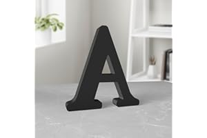 Aruatu 6 Inch Black Wood Letters for Wall Decor - Unfinished Decorative Standing Letter Slices for Sign Board Decoration, Craft, Home Party Projects (A)