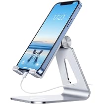 DEARART Supporto Da Scrivania Per Telefono E Tablet, Regolabile 360°, In Lega Di Alluminio, Pieghevole E Portatile (Base Quadrata Argento)