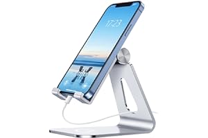 Gritin Soporte Móvil Mesa, Ajustable Soporte Móvil Soporte Dock Base Aleación de Aluminio para iPhone 15/14/13/12 /X / 8 Plus, iPad Mini, etc
