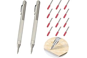 IHMEIJU 2pcs Tungsten Carbide Tip Scriber with 12 Replacement Marking Tip, Aluminium Magnet Carbide Scribe Tool Etching Pen with Clip, Metal Engraving Pen for Glass, Ceramics. Hardened Steel Metal Sheet.