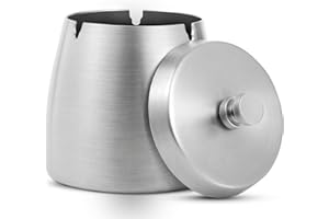 BOXLUNT Aschenbecher für Draussen, Aschenbecher mit Deckel, Edelstahl Aschenbecher Outdoor [groß][8,5 cm X 9 cm], Geeignet für Den Innen und Außenbereich, Draussen - Silber