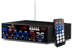 AWKAQUN Amplificatore Bluetooth, Potenza di picco 800W Stereo Audio Hifi Bluetooth,Karaoke Mixer, Hi-Fi Digital Amp 2.0 Channel Nominale 30W+30W con Ingresso USB/FM/Scheda SD/Mic per Casa, Auto Audio