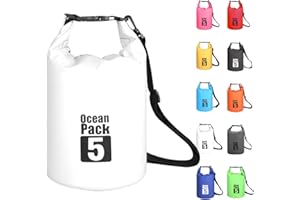 MORAINJAY Worek wodoszczelny, z długim regulowanym paskiem na ramię, duża pojemność 2 l, 5 l, 10 l, 15 l, 20 l, 30 l, na kemping, rafting, pływanie, surfowanie, biały, 5L, Organizer do torby