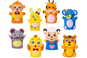 KASTWAVE DIY Finger Puppets Dolls, 8 Pcs Hand Puppet Making Kit Felt Sock Puppet Making Set Animal Hand Puppet Craft Creative Play Party Supplies for Kids (Mixed)