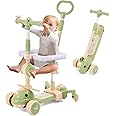6 in 1 Scooter for Kids Height Adjustable Foldable,Toddler Kick Scooters with Music,5 Wheels Baby/Children Scooter With Seat Ages 10 Months-12 Years Old,Gifts for Girls Boys,Green