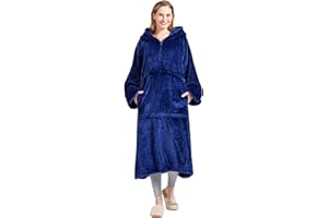 ‎CASOFU CASOFU Decke mit Ärmeln und Kapuze Hoodie Decke Damen Herren XXL Kuscheldecke mit Ärmeln Lang Deckenpullover zum Anziehen Erwachsene Tragbare Decke Dunkelblau Wearable Blanket mit Tasche Reissverscluß