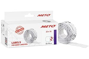 Meto 9506159 - Etiquetas para etiquetadoras manuales (22 x 16 mm, 2 líneas, 6000 unidades, adherencia permanente, para Meto, Contact, Sato, Avery, Tovel, Samark, etc.), Blanco, 6 rollos